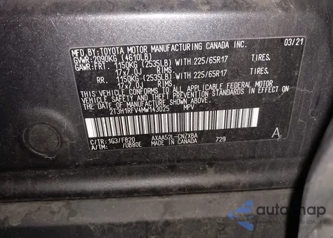 2021 Toyota Rav4 Le from USA, damaged, VIN 2T3H1RFV4MW143025